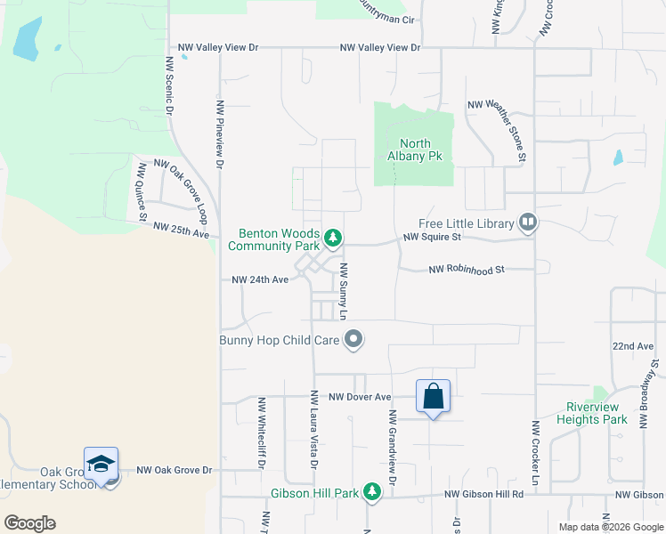 map of restaurants, bars, coffee shops, grocery stores, and more near 2943 Northwest Corktree Lane in Albany