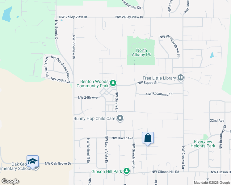 map of restaurants, bars, coffee shops, grocery stores, and more near 2910 Northwest Squire Street in Albany