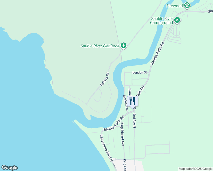 map of restaurants, bars, coffee shops, grocery stores, and more near 220 Ogimah Road in Wiarton