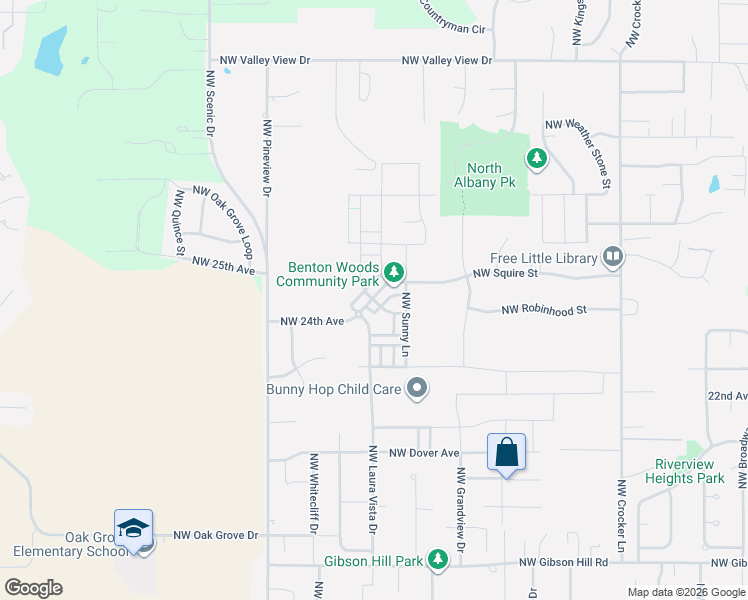 map of restaurants, bars, coffee shops, grocery stores, and more near Flame Tree Ln NW in Albany