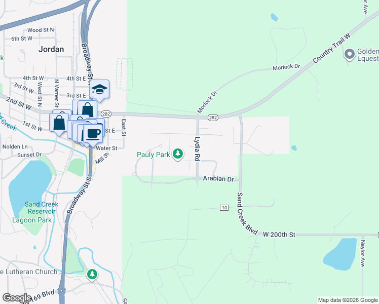 map of restaurants, bars, coffee shops, grocery stores, and more near 917 Colony Court in Jordan