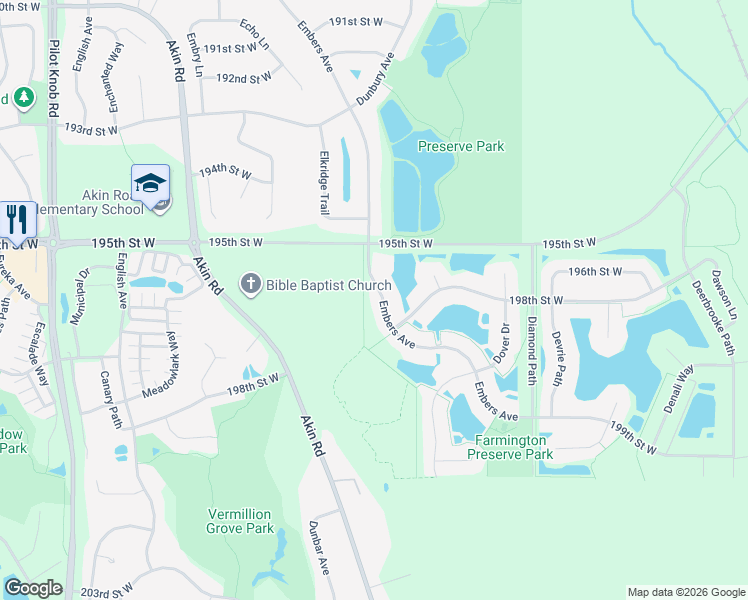 map of restaurants, bars, coffee shops, grocery stores, and more near 19695 Embers Avenue in Farmington