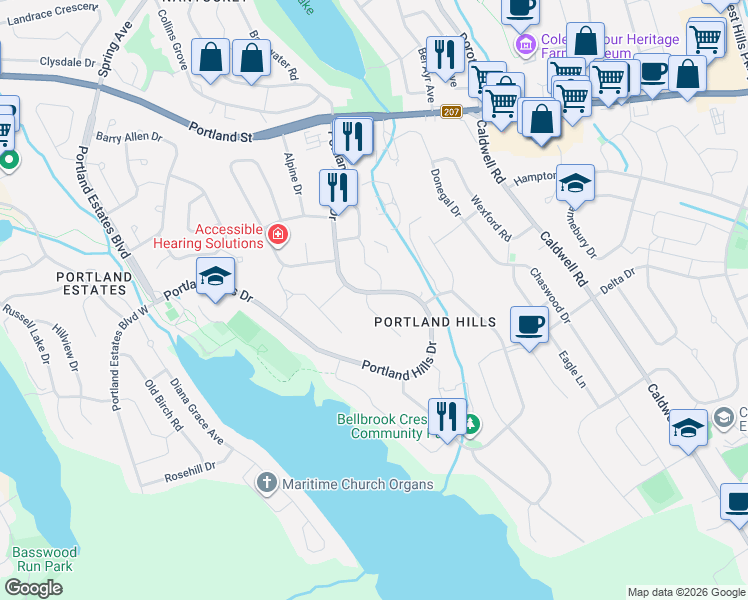 map of restaurants, bars, coffee shops, grocery stores, and more near 8 Surrey Way in Dartmouth
