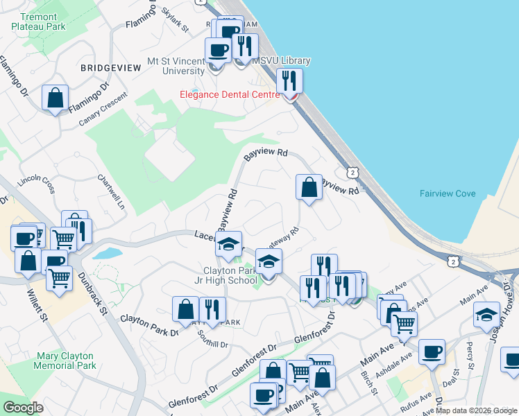 map of restaurants, bars, coffee shops, grocery stores, and more near 6 Fox Glove Lane in Halifax