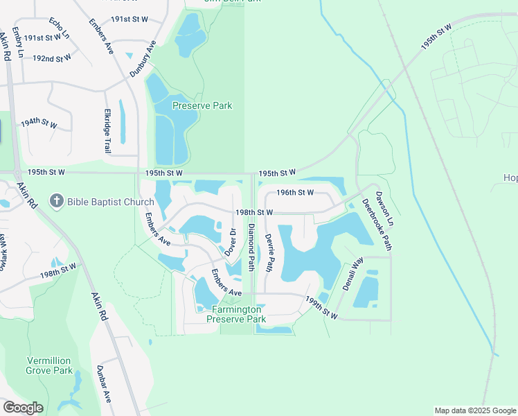 map of restaurants, bars, coffee shops, grocery stores, and more near 4595 196th Street West in Farmington