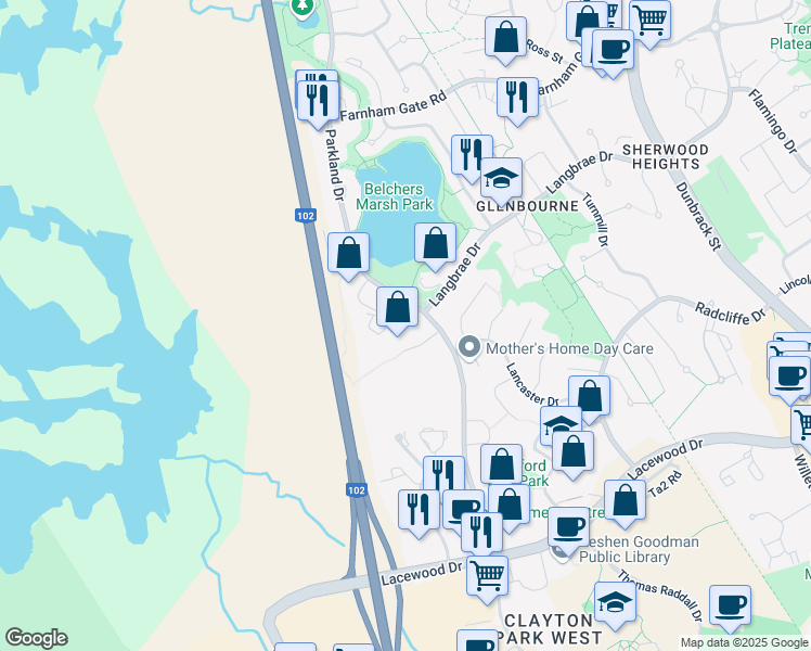 map of restaurants, bars, coffee shops, grocery stores, and more near 12 Carrington Place in Halifax