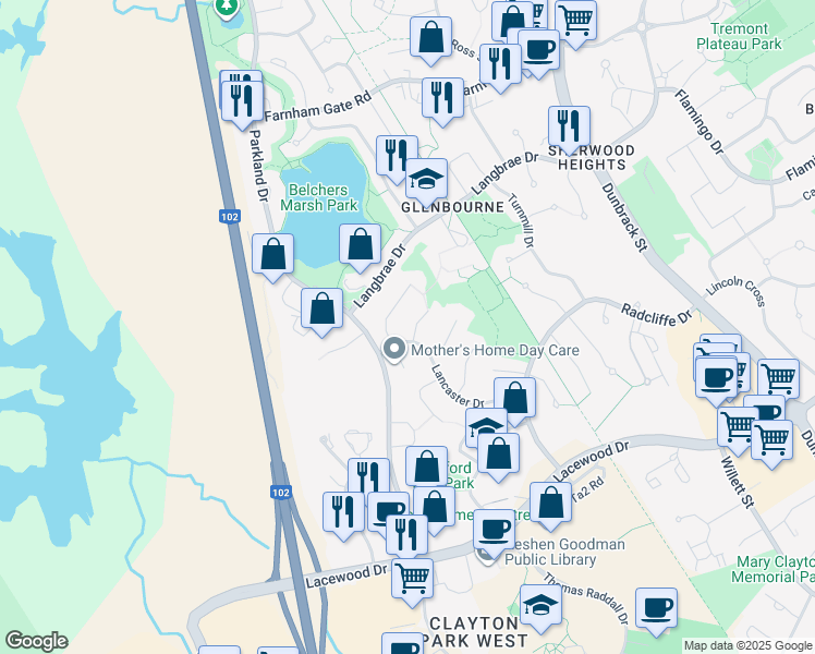 map of restaurants, bars, coffee shops, grocery stores, and more near 12 Kingsley Close in Halifax