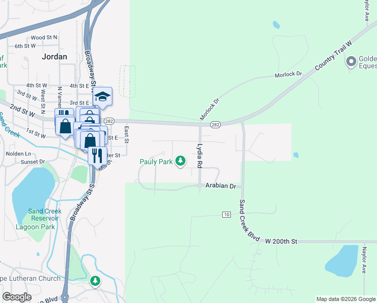 map of restaurants, bars, coffee shops, grocery stores, and more near 917 Colony Court in Jordan