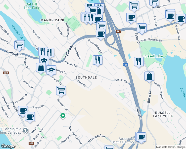 map of restaurants, bars, coffee shops, grocery stores, and more near 56 Gaston Road in Dartmouth