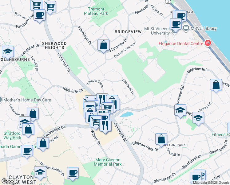 map of restaurants, bars, coffee shops, grocery stores, and more near 10 Brockhurst Close in Halifax