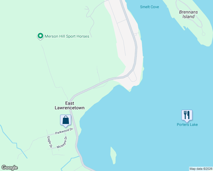 map of restaurants, bars, coffee shops, grocery stores, and more near 20 Shallow Cove Road in East Lawrencetown