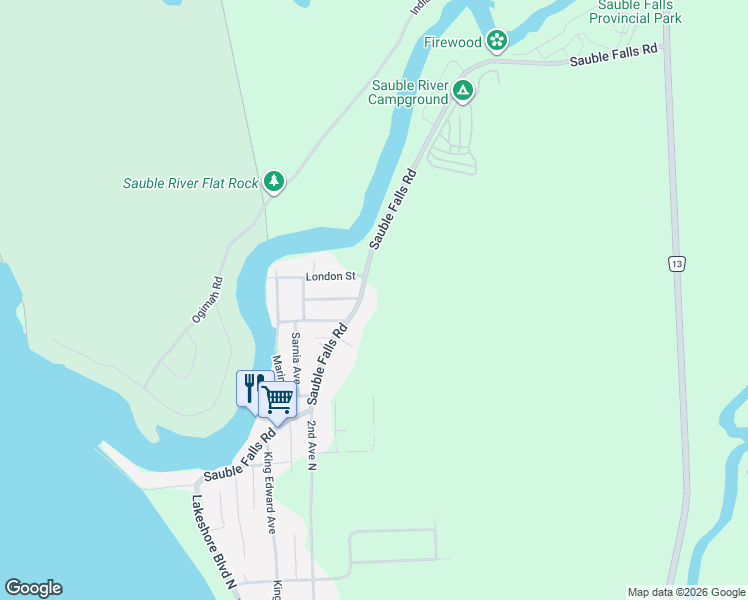 map of restaurants, bars, coffee shops, grocery stores, and more near in Sauble Beach