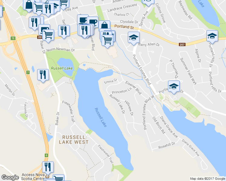 map of restaurants, bars, coffee shops, grocery stores, and more near 24 Princeton Lane in Dartmouth