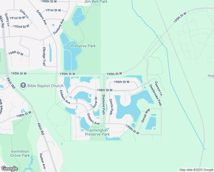 map of restaurants, bars, coffee shops, grocery stores, and more near 4595 196th Street West in Farmington