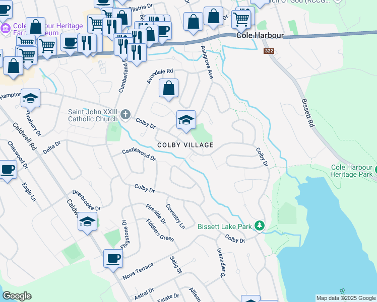 map of restaurants, bars, coffee shops, grocery stores, and more near in Cole Harbour