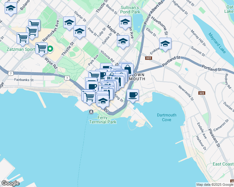 map of restaurants, bars, coffee shops, grocery stores, and more near in Dartmouth