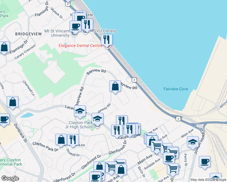 map of restaurants, bars, coffee shops, grocery stores, and more near 50 Laurentide Drive in Halifax