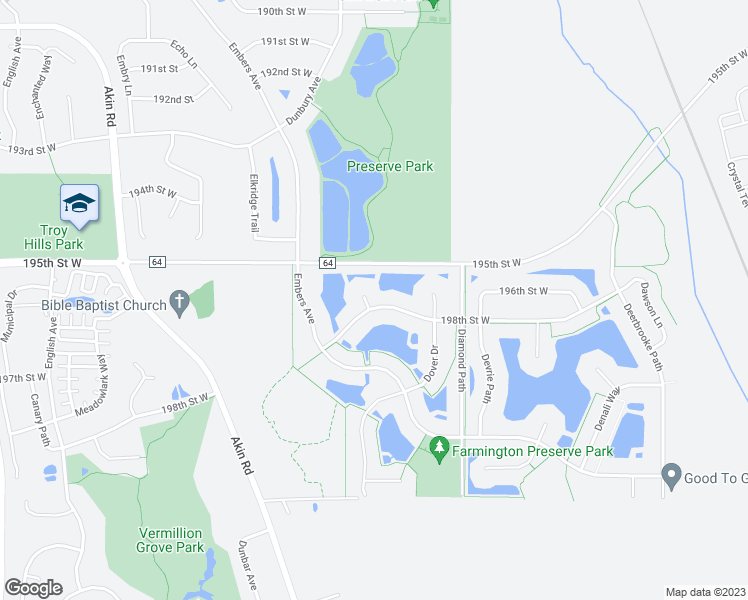 map of restaurants, bars, coffee shops, grocery stores, and more near 4743 198th Circle West in Farmington