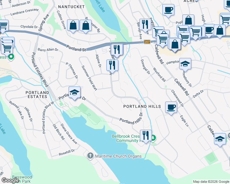 map of restaurants, bars, coffee shops, grocery stores, and more near 3 Surrey Way in Dartmouth