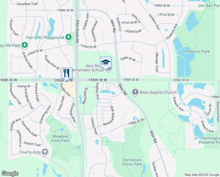 map of restaurants, bars, coffee shops, grocery stores, and more near 19627 Meadowlark Way in Farmington