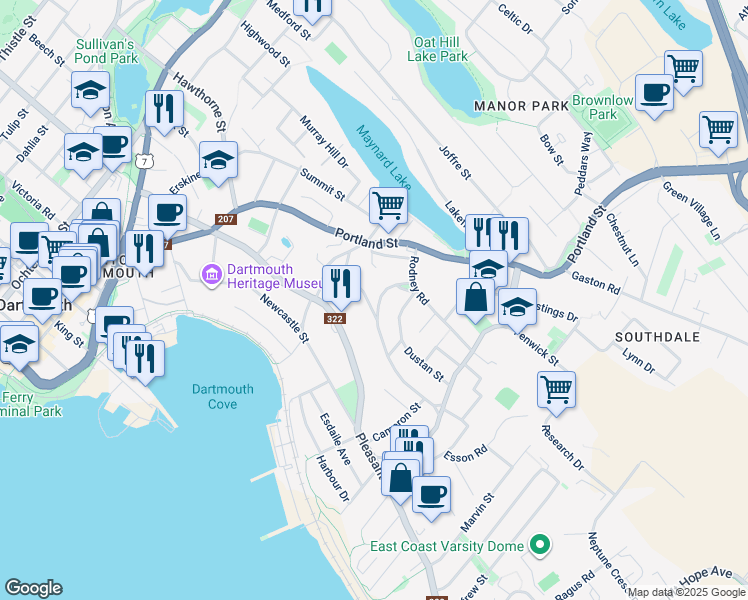 map of restaurants, bars, coffee shops, grocery stores, and more near 26 Blink Bonnie Terrace in Dartmouth