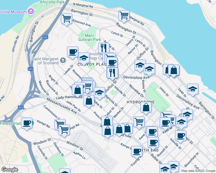 map of restaurants, bars, coffee shops, grocery stores, and more near 3507 Isleville Street in Halifax