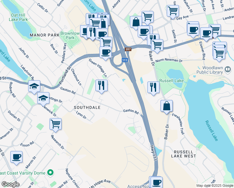 map of restaurants, bars, coffee shops, grocery stores, and more near 149 Green Village Lane in Dartmouth
