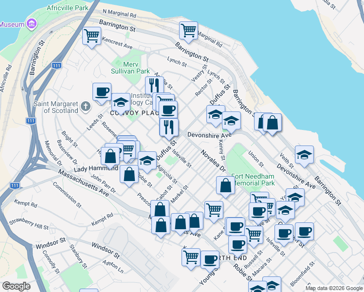 map of restaurants, bars, coffee shops, grocery stores, and more near 5531 Sebastian Place in Halifax