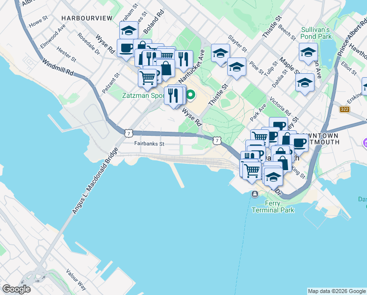 map of restaurants, bars, coffee shops, grocery stores, and more near 16 Fairbanks Street in Dartmouth