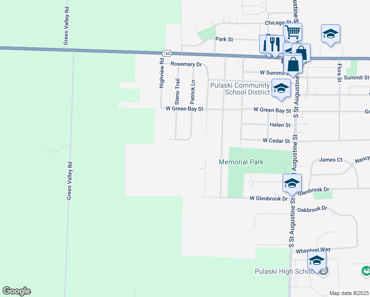 map of restaurants, bars, coffee shops, grocery stores, and more near 560 Wendy Way in Pulaski