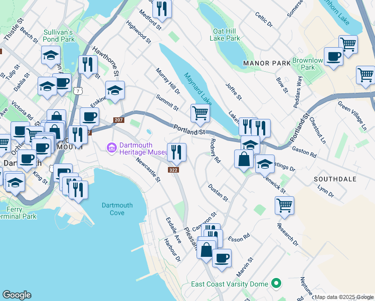 map of restaurants, bars, coffee shops, grocery stores, and more near 26 Blink Bonnie Terrace in Dartmouth