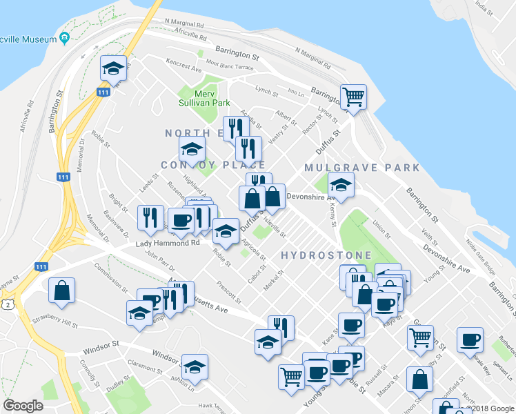 map of restaurants, bars, coffee shops, grocery stores, and more near 3507 Isleville Street in Halifax