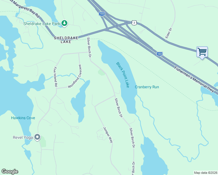 map of restaurants, bars, coffee shops, grocery stores, and more near Silver Birch Drive in Hubley