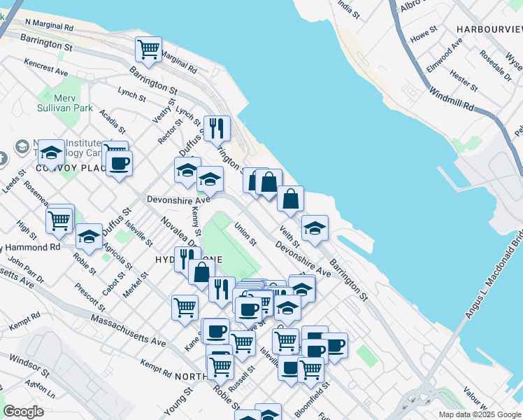 map of restaurants, bars, coffee shops, grocery stores, and more near 3258 Veith Street in Halifax