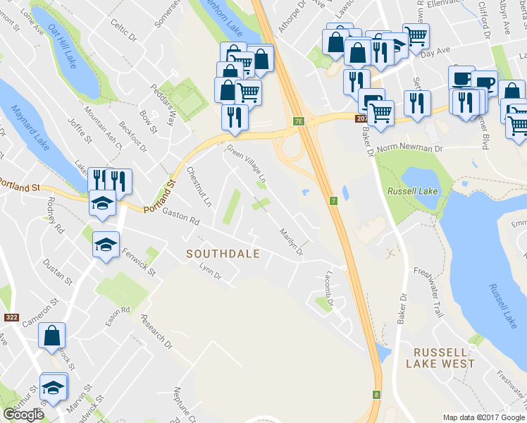 map of restaurants, bars, coffee shops, grocery stores, and more near 30A Marilyn Drive in Dartmouth