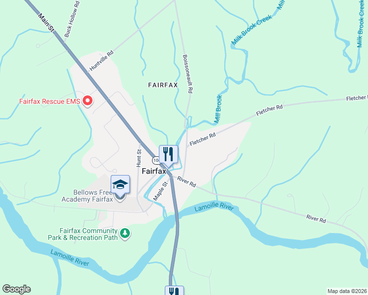 map of restaurants, bars, coffee shops, grocery stores, and more near 38 Fletcher Road in Fairfax
