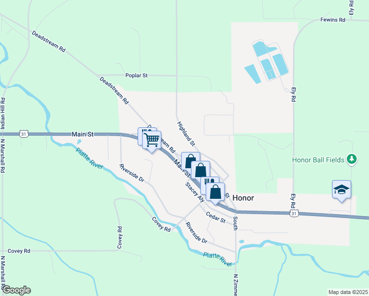 map of restaurants, bars, coffee shops, grocery stores, and more near 10710 Deadstream Road in Honor
