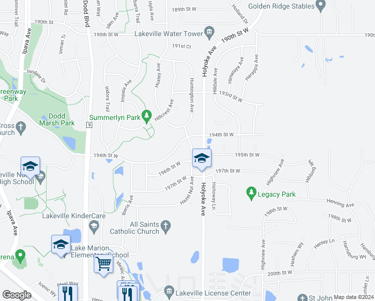 map of restaurants, bars, coffee shops, grocery stores, and more near 19555 Hazel Nut Avenue in Lakeville