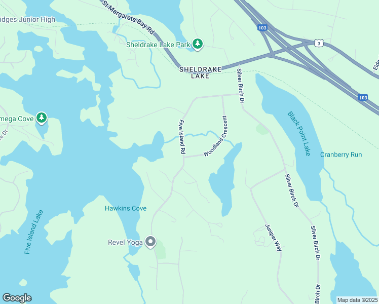 map of restaurants, bars, coffee shops, grocery stores, and more near 115 Woodland Crescent in Hubley