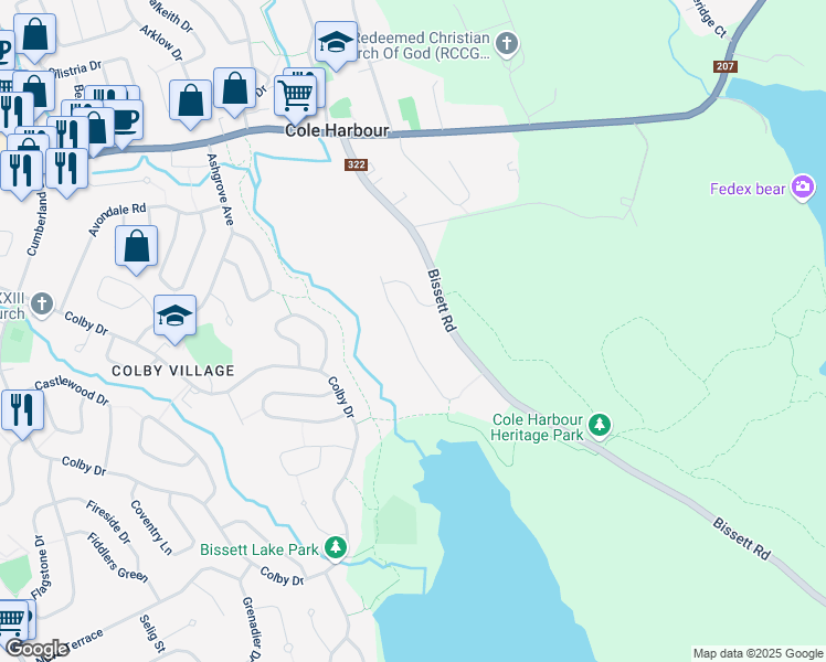 map of restaurants, bars, coffee shops, grocery stores, and more near 44 Brookview Drive in Cole Harbour