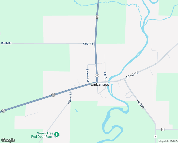map of restaurants, bars, coffee shops, grocery stores, and more near 209 Bellevue Street in Embarrass