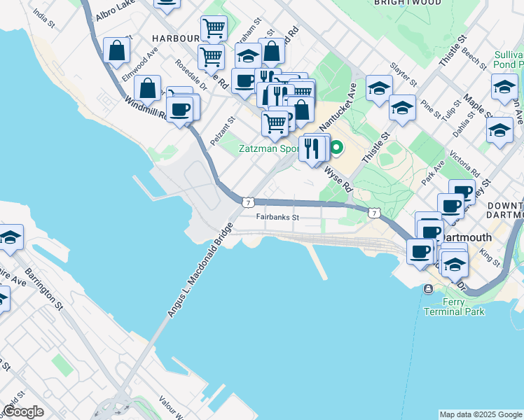map of restaurants, bars, coffee shops, grocery stores, and more near 11 Best Street in Dartmouth