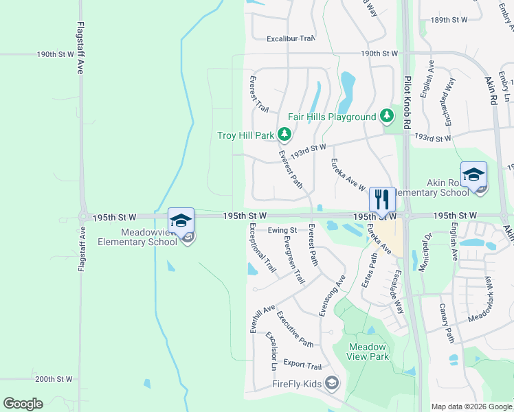 map of restaurants, bars, coffee shops, grocery stores, and more near 19432 Evening Star Way in Farmington