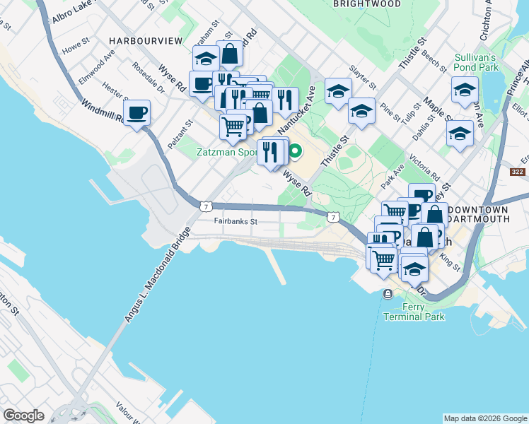map of restaurants, bars, coffee shops, grocery stores, and more near 79 Windmill Road in Dartmouth