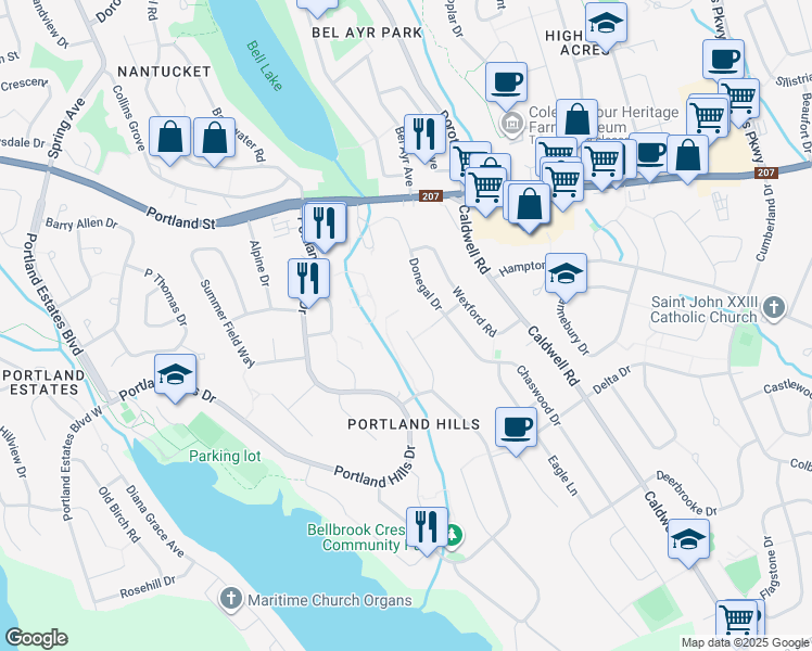 map of restaurants, bars, coffee shops, grocery stores, and more near 61 Havenbrook Hill in Dartmouth