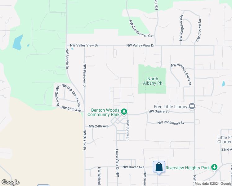 map of restaurants, bars, coffee shops, grocery stores, and more near 2671 Laura Vista Drive Northwest in Albany