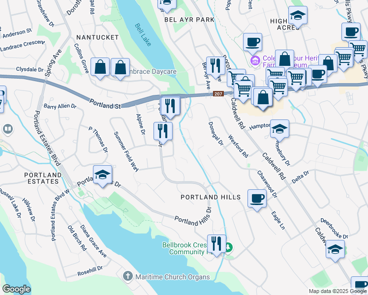 map of restaurants, bars, coffee shops, grocery stores, and more near 52 Whitehall Crescent in Dartmouth