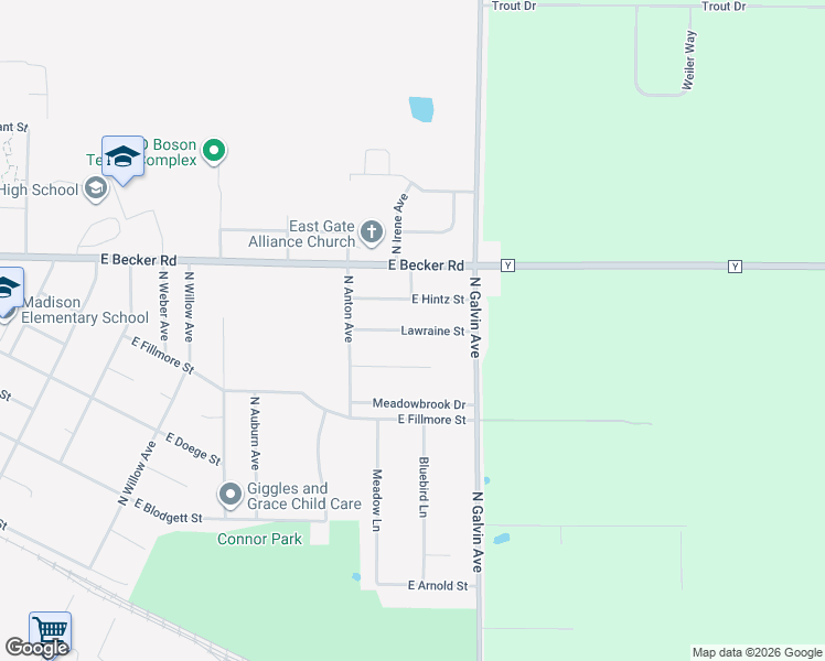 map of restaurants, bars, coffee shops, grocery stores, and more near Lawraine Street in Marshfield