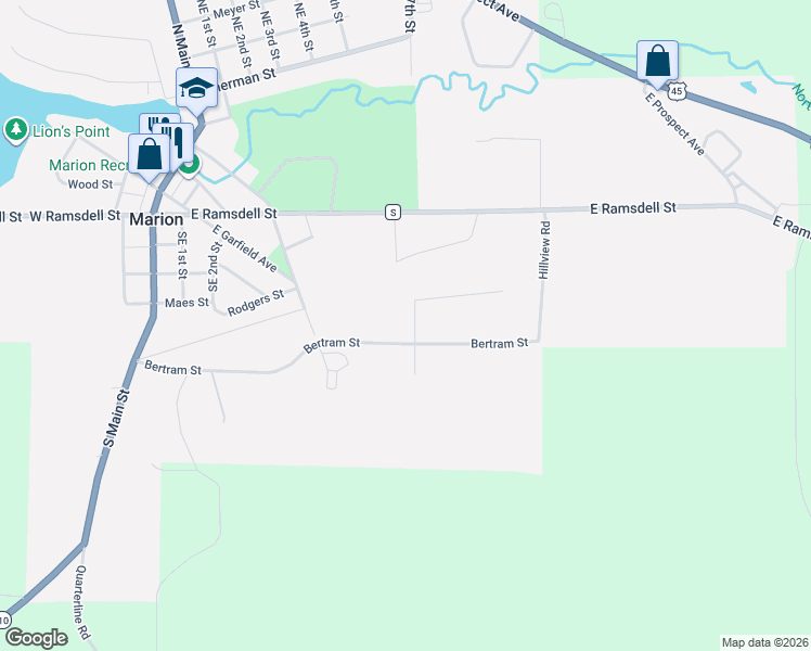 map of restaurants, bars, coffee shops, grocery stores, and more near 421 Southeast 6th Street in Marion