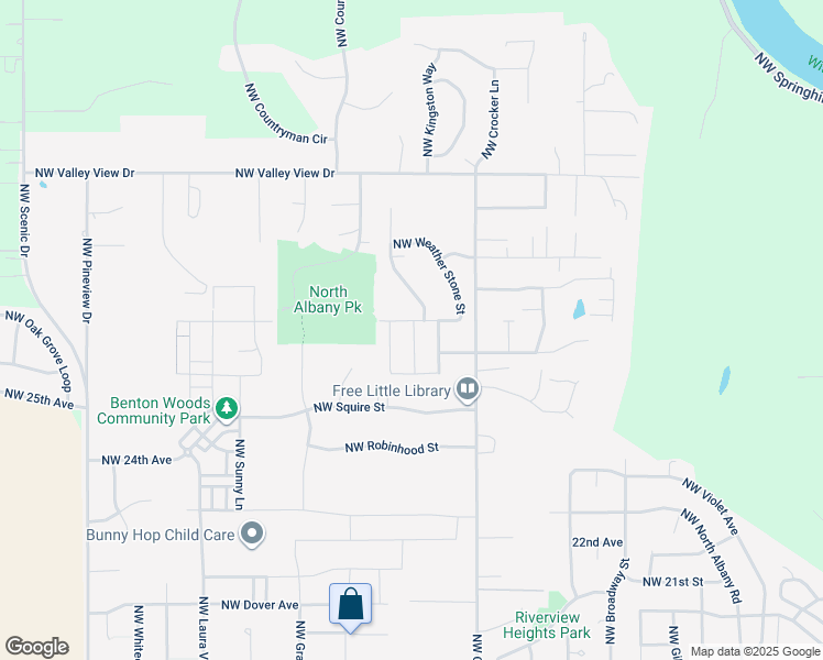 map of restaurants, bars, coffee shops, grocery stores, and more near 39 Northwest Brianna Street in Albany